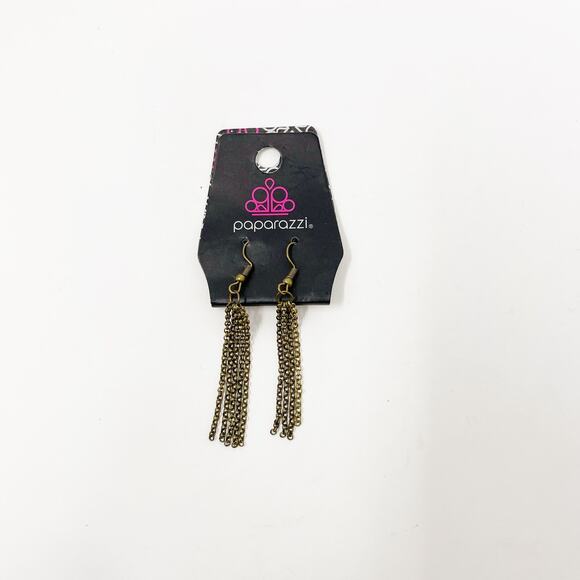 New Paparazzi Fringe Chain Dangle Drop Earrings Brass Tone Fashion Statement - Picture 1 of 4